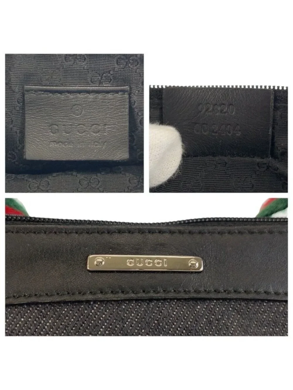 Gucci Sherry Line Black Silver Canvas Handbag Pouch